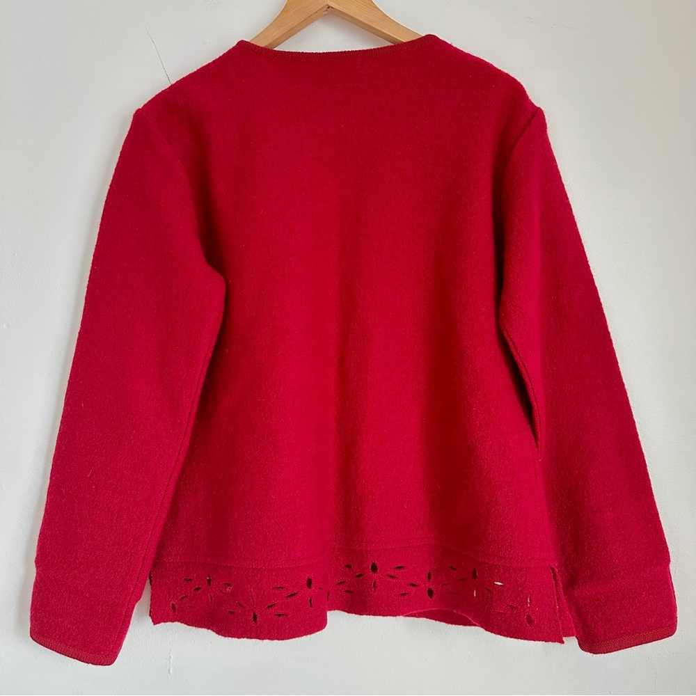 VINTAGE RINO ROSSI RED ROSE BOILED WOOL CUT OUT HEM CARDIGAN SWEATER JACKET M - Picture 6 of 8